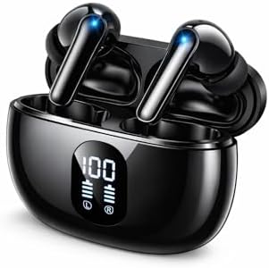 Wireless Earbuds Bluetooth 5.3 Ear Buds, Hi-Fi Stereo Bass Ear Buds with 48H Playtime & LED Display, Lightweight in-Ear Headphones with Mic, IPX7 Waterproof, Touch Control for iPhone Black