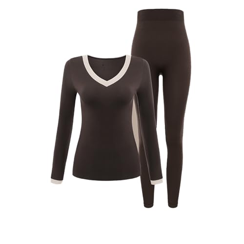 Autumn and Winter German Velvet Thermal Underwear Women's Lace V-Neck High Elastic Slim Fit Cotton Heat Set (Grown,one Size)