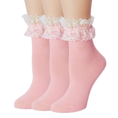 Image of Women Lace Ruffle Socks Fashion Fancy Lovely Girl Socks 3 Pairs