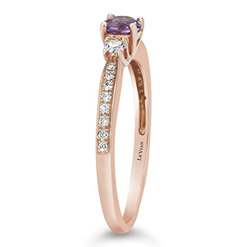 LE VIAN 14K Rose Gold, Round Purple Amethyst & 1/6 Cttw Diamond Three Stone Ring (H-I Color, VS2-SI1 Clarity) - Size 7 - Image 5