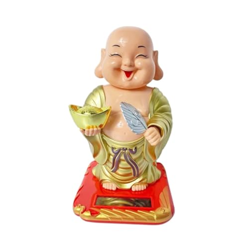 Image of CraftVatika Feng Shui Items for Good Luck, Moving Head Laughing Buddha for Money and Good Luck, Moving Head and Hand Solar Buddha for Car Dashboard Shop Home House, Moving Head Buddha Statue