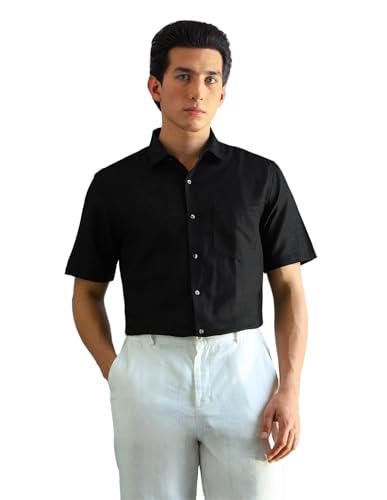 Image of Arrow Solid Regular Fit Mens Formal Shirt - Cotton, Breathable & Comfortable, Half Sleeves Shirts for Men