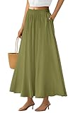 PRETTYGARDEN Women's Maxi Skirts 2025 Summer Trendy Ruffle High Waisted Casual Long Flowy Skirt with Pockets (Army Green,Large)