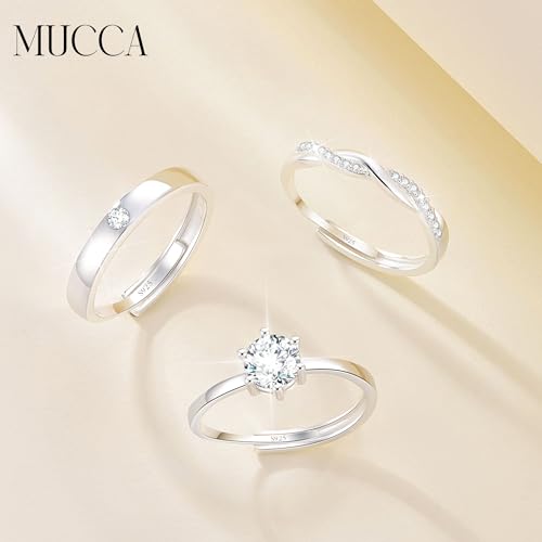 MUCCA 3 Stück Ring Silber 925 Damen Ringe Frauen Cubic Zirkonia Verlobungsring Damen Verstellbare Statement Ring Damen Stapelbare Daumenring Fingerring Set Schmuck