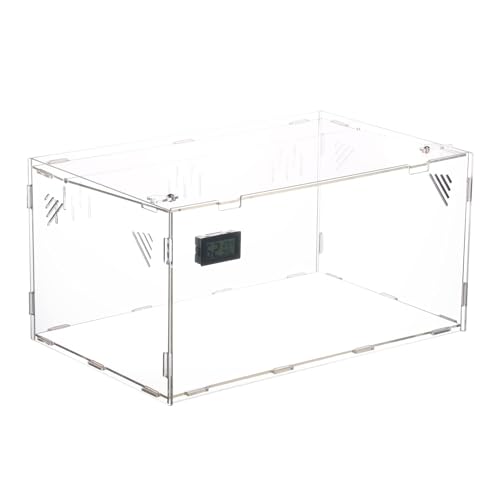 PetierWeit Terrario acrílico, caja de alimentación grande transparente para reptiles con higrómetro de temperatura, caja de cultivo de reptiles portátil para arañas, gecko, camaleón, hámster (39 x 25