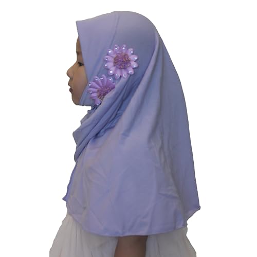 Soft Instant Hijab for Kids Girls Muslim Headscarf Islamic Scarf Shawl Wrap with Flowers