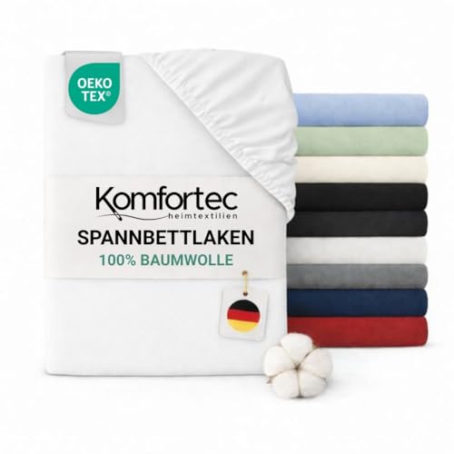 Komfortec Jersey Spannbettlaken 180x200 cm, 100% Baumwolle, Weiß