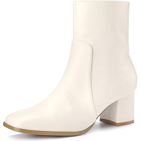 Perphy Square Toe Side Zip Chunky Heel Cream Ankle Boots for Women 7 M US Cover