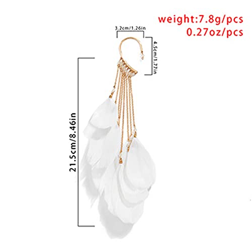 Jumwrit Bohemian Feather Ear Cuff Earrings Feather Dangle Earrings Long Tassel Ear Wrap Earrings Statement Crawler Climber Earrings For Women And Girls（Red） #TOP6