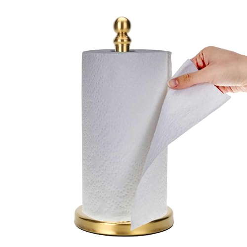 Gold Paper Towel Holder Countertop, Standing Paper Towel Roll Holder for Kitchen Bathroom, with...