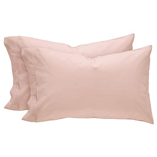 Amazon Brand – Rivet Easy Care, Percale Cotton, Envelope Closure Pillowcases, King, Peach Pink, Set of 2