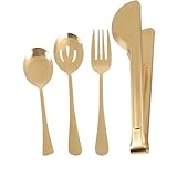 ANDRESLAD 4 piezas Pinzas y Cucharas Acero Inoxidable Dorado Multiusos para Servir Comida Ensalada y Barbacoa Utensilios Hogar Resistentes y Antióxido