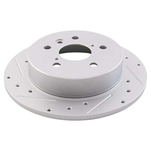 Image of TRQ Performance Rear Brake Pad and Rotor Set Ceramic Coated Drilled Slotted Compatible with 2018-2023 Toyota Camry