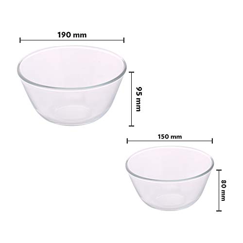 Image of Borosil Oval Baking Dish, 700ml, Transparent & Glass Mixing Bowl - Set of 2 (500 ML + 1.3L) Oven and Microwave Safe Combo