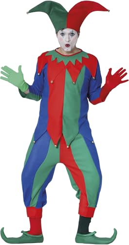 FIESTAS GUIRCA | Costume de Bufón Medieval Adulte (54-56/XL) - Tunique, Grelots, Chapeau et Pantalon - Costumes de Clown pour Fêtes Médiévales, Carnaval et Halloween - Idéal pour Homme