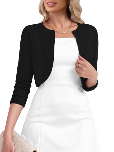 Image of Heymoments Women's 3 /4 Sleeve Casual Shrugs Lightweight Open Front Cropped Cardigan for Dresses