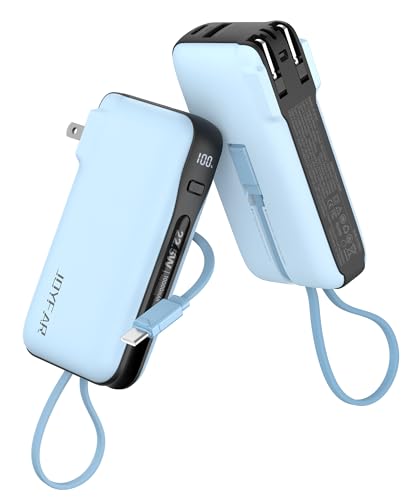 JOYFAR Portable Charger with Built-in USB-C Cable & Plug 10 000mAh 5V/4.5A Power Bank Fast Charging 22.5W Travel Essential Battery Pack 3 Output for iPhone 16/15 Series Samsung Galaxy iPad 1 Pack
