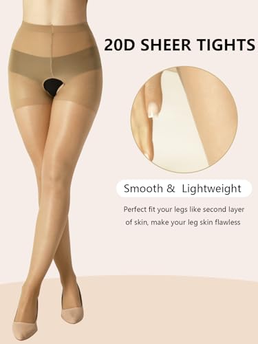 2 Pairs Sheer Pantyhose For Women 20D High Waist Suspender Tights with Control Top3