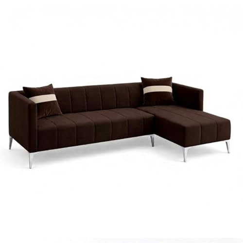 Image of Solomon Luxe Velvet-Suede Fabric 5 Seater RHS L Shape Sofa | Comfortable & Spacious Seating | Modern Sofa for Living Room - Dark Brown