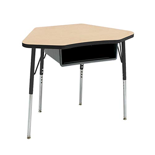 Image of FDP Petal Open Front Student Desk (24 x 36 inch) Table, Book Box for Classroom School Supplies, in-Home Learning, Adjustable Standard Swivel Glide Legs 19-30in (2pk)- Maple Top /Black Edge /Black Legs