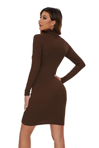 Image of Ribbed Turtleneck Dress Long Sleeve Sexy Bodycon Dresses