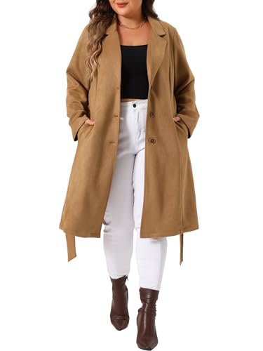 Agnes Orinda Plus Size Faux Suede Trench Jacket For Women Notch Lapel Long Sleeve 2024 Fall Winter Long Jacket