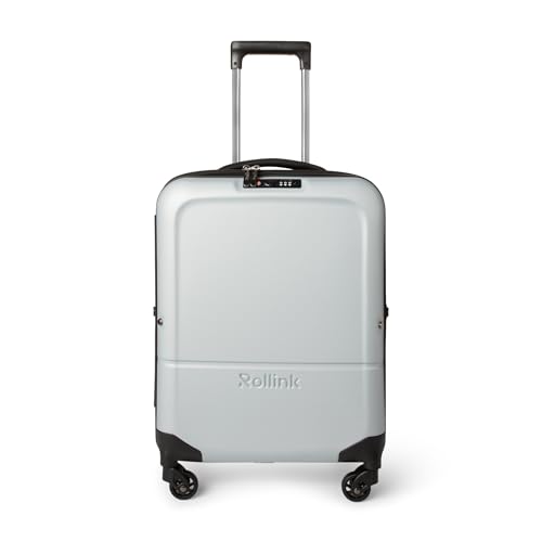 Rollink Flex Light Handgepäck Trolley Koffer – Faltbar (75% Platzersparnis), Ultraleicht (nur 2,45 kg), 4 Rollen, 55x40x20 cm, ideal für Reisen & Geschäftsreisen (Carry-On) (Silber)