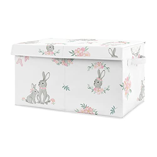 Sweet Jojo Designs Woodland Bunny Floral Girl Small Fabric Toy Bin Storage Box Chest For Baby Nursery Or Kids Room - Blush Pink And Grey Boho Watercolor Rose Flower Forest Rabbit #TOP25