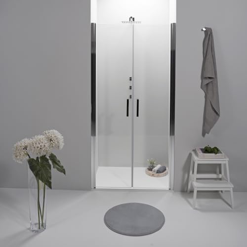 Porta Doccia Saloon 80 x 195 cm - Vetro Temperato 6 mm Trasparente, Profilo Cromato, Apertura Interna/Esterna, Chiusura Magnetica e Sistema Antigoccia - Facile da Pulire