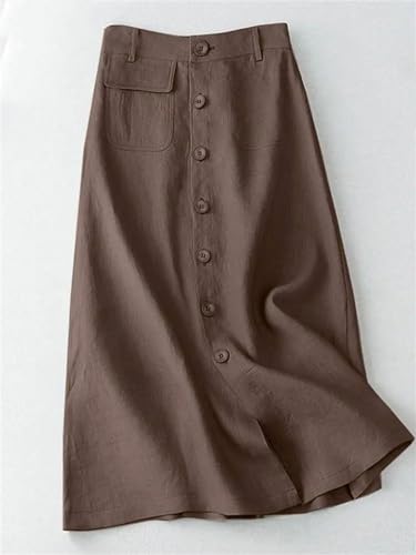 Cotton Midi Skirts Casual Button Up A-Line Skirt Women High Waist Summer Solid Vintage Skirt4