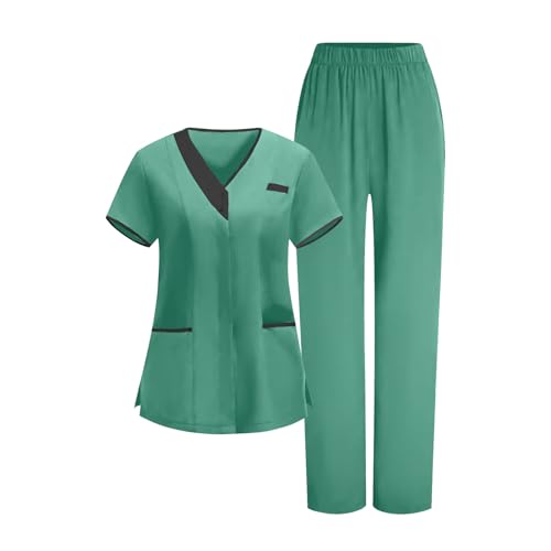 Image of 2026 Scrub for Cleaning Jobs Uniform, Multi Pockets Scrubs for Women Sets, V-Neck Top & Straight Leg Pants Scrubs Set