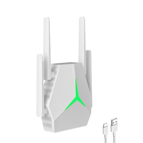 1200M Amplificador Señal WiFi 5G y 2.4G Repetidor WiFi Largo Alcance Doble Banda WiFi Extender con 4 Antenas de Alta Ganancia,2 Puerto LAN,Extensor de WiFi para casa y Oficina,Fácil de Instalar