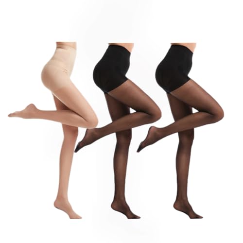 AWAF 3 pairs Women's Sheer Tights - 15D Control Top Pantyhose with Reinforced Toes