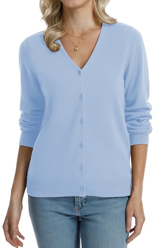 Image of QUALFORT Women's 100% Cotton Lightweight Cardigans Long Sleeve Knitted Button Down Sweater
