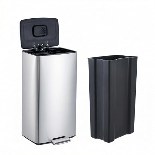 Bote de basura rectangular de acero inoxidable 40L con tapa suave