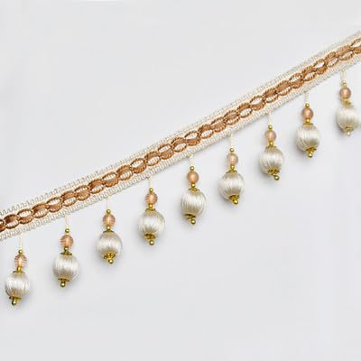 Frędzle Tassel, aplikacja na zasłony, 1 jard wisząca kula Taśma dekoracyjna do szycia zasłon(Beige)