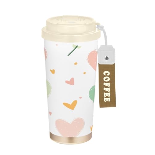 SKYSHU Taza de café de viaje aislada de 17 onzas con tapa y pajita, vaso a prueba de derrames y fugas con correa de asa para bebidas calientes y frías, botella de agua reutilizable de acero inoxidable