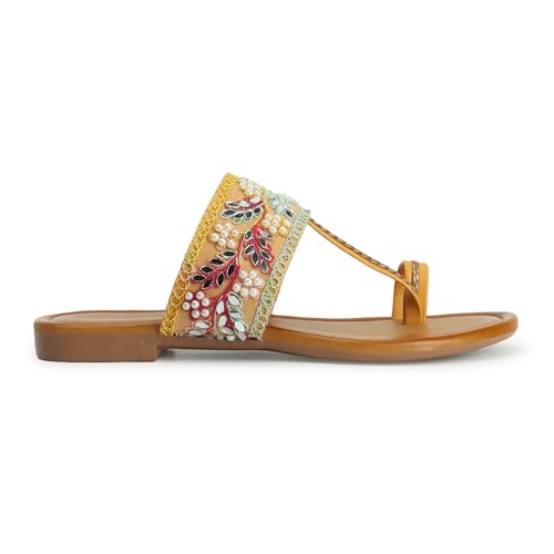 Image of KKF Footwear Women's Fancy Kolhapuri Flats Stylish Slip-On Chappal Sandals for Girls & Ladies | Sizes 3-8