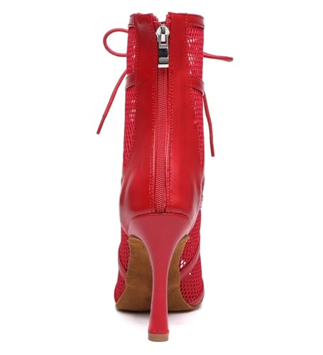 Image of Dance Practice Shoes for Women Mesh Ballroom Sandals Heels Party Prom Ankle Booties with Zip