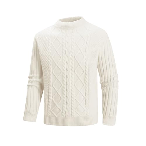 Men's Cable Knit Mock Neck Sweater, Stretch Slim Fit Long Sleeve Knitwear Pullover Fall Winter Warm Fashion Sweaters