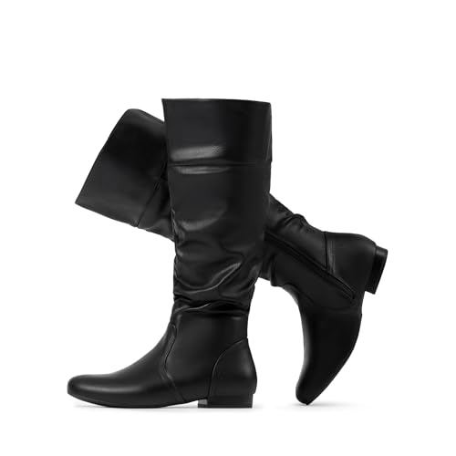 DREAM PAIRS Women's Wide Calf Knee High Pull On Fall Weather Winter Boots 8 Black/Pu