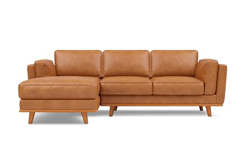 Image of Valencia Artisan Full Leather Sofa - Pure Full Italian Nappa Leather Couch, Solid Wood Accent, Ultimate Comfort (Cognac, Left Chaise Sectional)