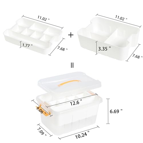 Image of 13 QT Plastic Storage Box with Removable Tray Craft Organizers and Storage Clear Storage Container with lid for Arts & Crafts, Playdoh, Beads, Crayons