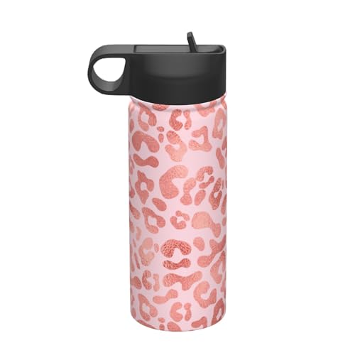 魔法瓶 ローズゴールド ヒョウ柄 水筒 530ml タンブラー ステンレスボトル コーヒーカップ ウォーターボトル ストロー付き 大容量 真空断熱 保温保冷 子供 通勤 通学 登山 旅行 スポーツ かわいい おしゃれ プレゼント