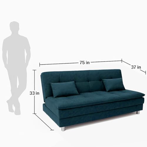 Image of CASASTYLE Gaiety 3 Seater Fabric Sleeper Supersoft Sofa Cum Bed (Teal)