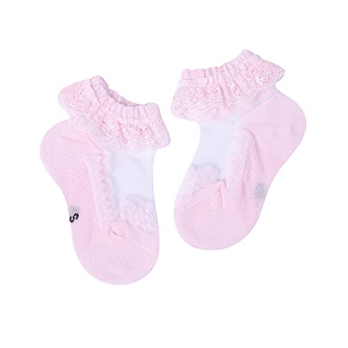 Oneflow Toddler Little Kid Girls No Show Ankle Socks Frilly Lace Socks Thin Mesh Infant Baby Summer Socks (B-Pink Socks, Small) #TOP9