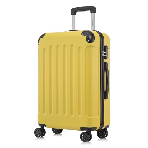 yonsly Koffer Suitcase L Gelb, Trolley Reisekoffer, Rollkoffer Handgepäck mit 4 Rollen 360°, Hartschalenreisekoffer, Zahlenschloss, Weicher Gummigriff