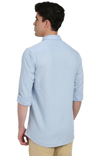 Image of Peter England Men's Solid Linen Blend Shirt Slim Fit| Casual Wear | Full Sleeves