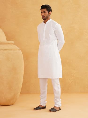 Image of SOJANYA (Since 1958 Men's Cotton Embroidered Thread Work Kurta With white churidar Pyjama