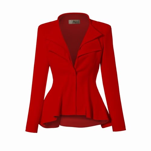 Hybrid & Company Women's Casual Work Office Dressy Double Lapel Single Button Peplum Comfortable Blazer